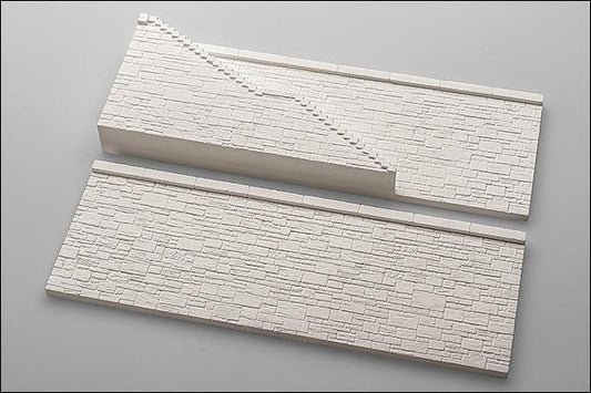 2 Stück niedrige Natursteinmauer mit Treppe, Spur 0 - Langmesser-Modellwelt - Langmesser-Modellwelt