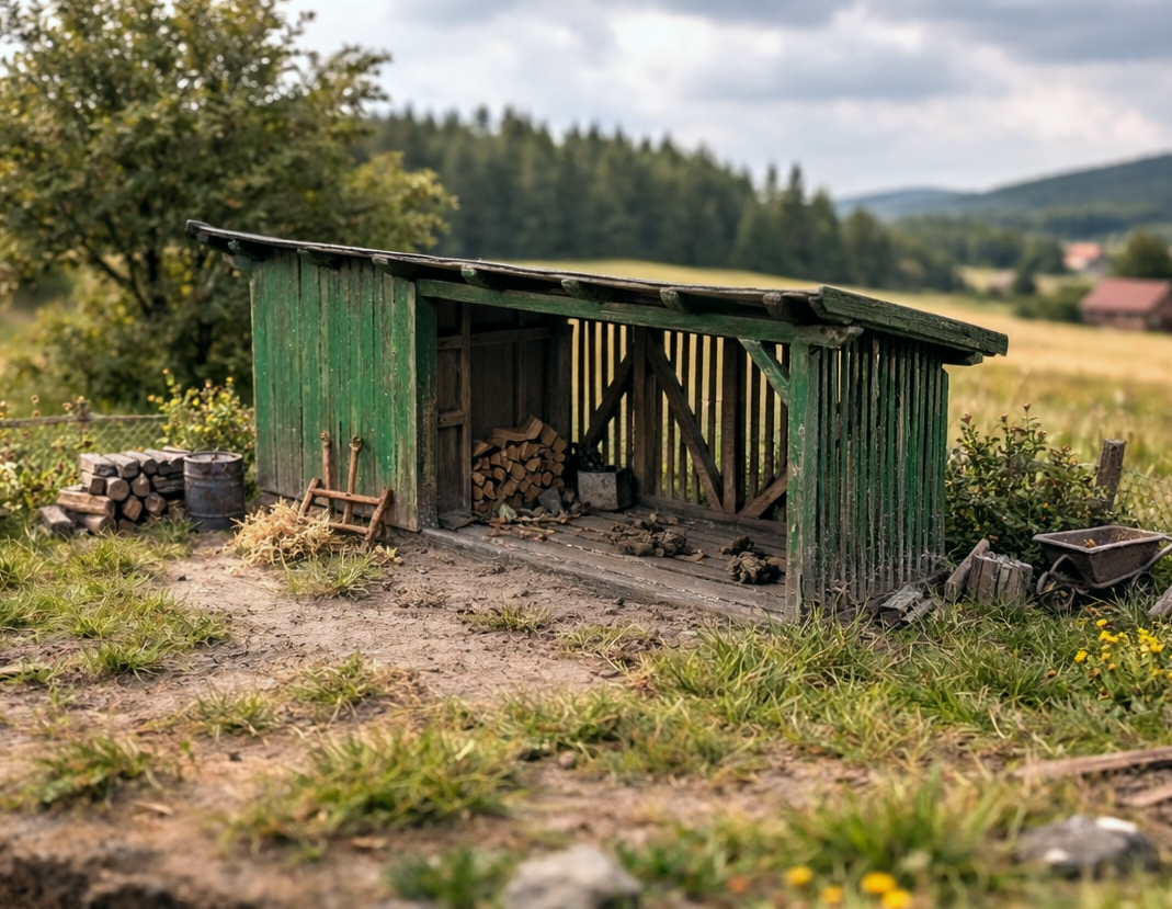 Holzschuppen mit Unterstand H0