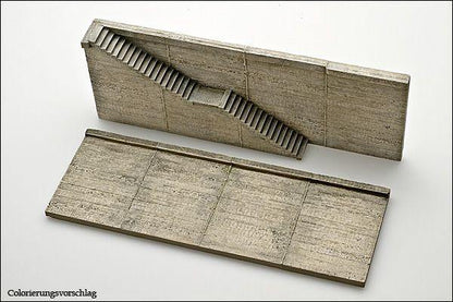 2 Stück Niedrige Betonmauer mit Treppe, Spur 0 - Langmesser-Modellwelt - Langmesser-Modellwelt