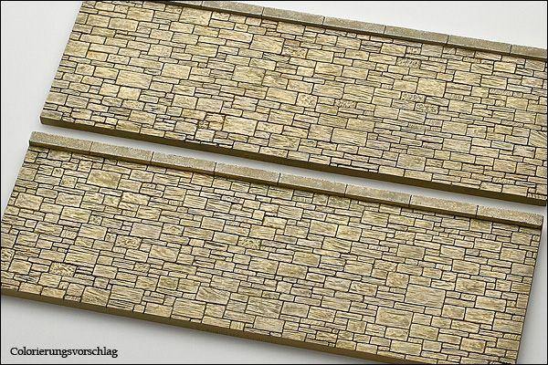 2 Stück Niedrige Natursteinmauer, Spur 0 - Langmesser-Modellwelt