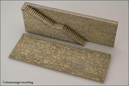 2 Stück niedrige Natursteinmauer mit Treppe, Spur 0 - Langmesser-Modellwelt - Langmesser-Modellwelt