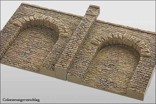 2 Stück Natursteinmauer, Arkade, kleiner Bruchstein - Langmesser-Modellwelt