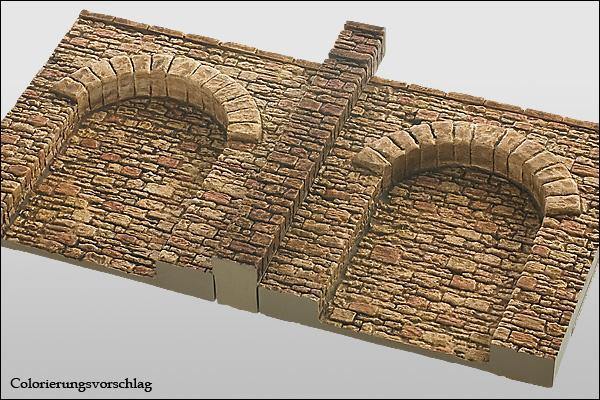 2 Stück Natursteinmauer, Arkade, großer Bruchstein - Langmesser-Modellwelt