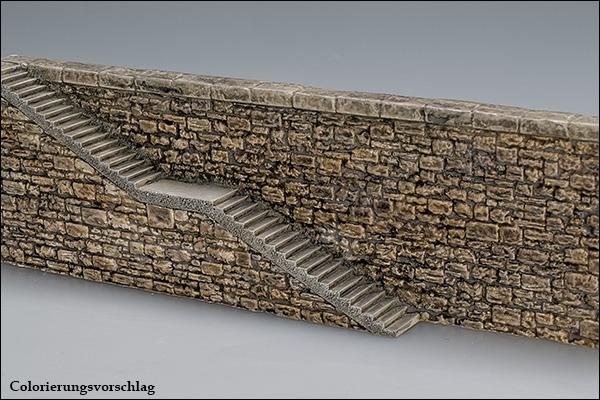 Natursteinmauer großer Bruchstein niedrig mit Treppe - Langmesser-Modellwelt